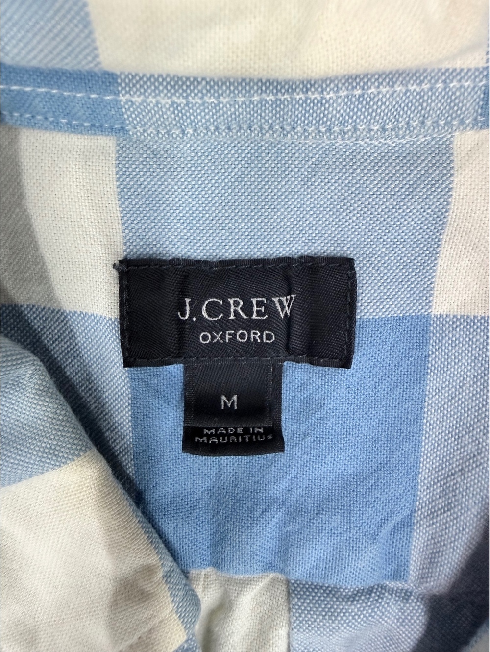 J.Crew Oxford Men's Medium Blue and White Checkered Short Sleeve Button-Up Shirt